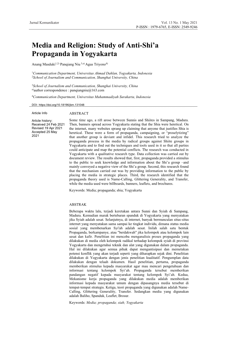 Media and Religion: Study of Anti-Shi'a Propaganda in Yogyakarta