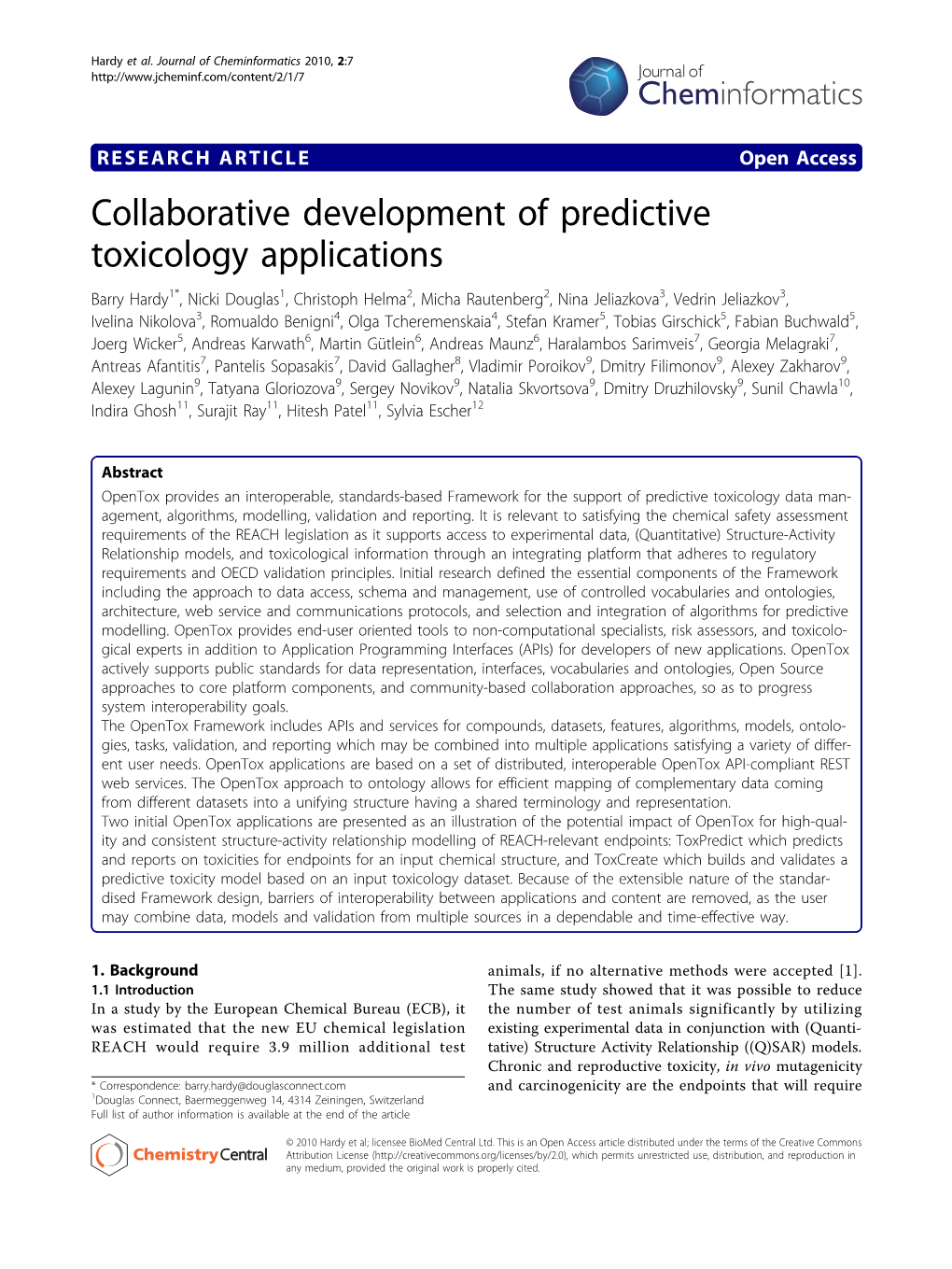 Collaborative Development of Predictive Toxicology Applications