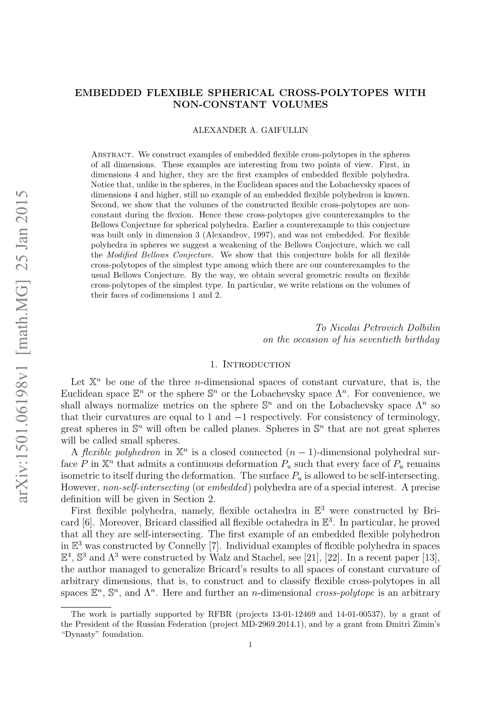 Arxiv:1501.06198V1 [Math.MG]