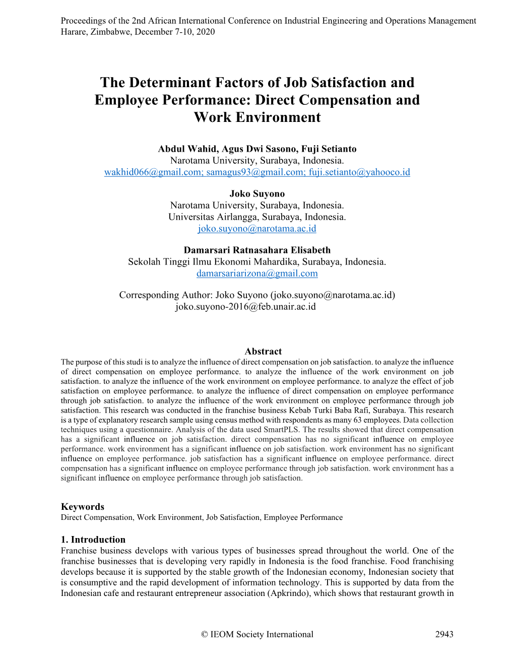 Direct Compensation and Work Environment