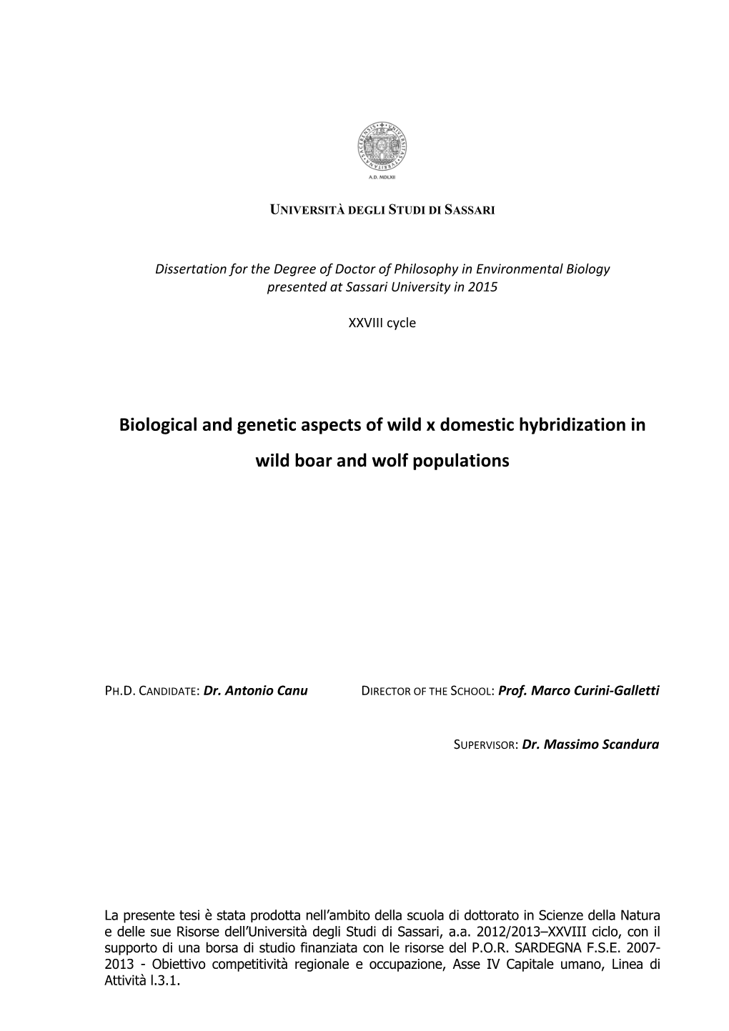 Biological and Genetic Aspects Wild Boar