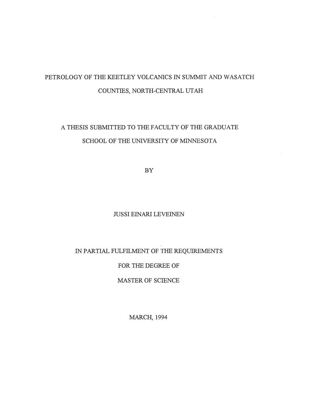 Petrology of the Keetley Volcanics in Summit and Wasatch Counties