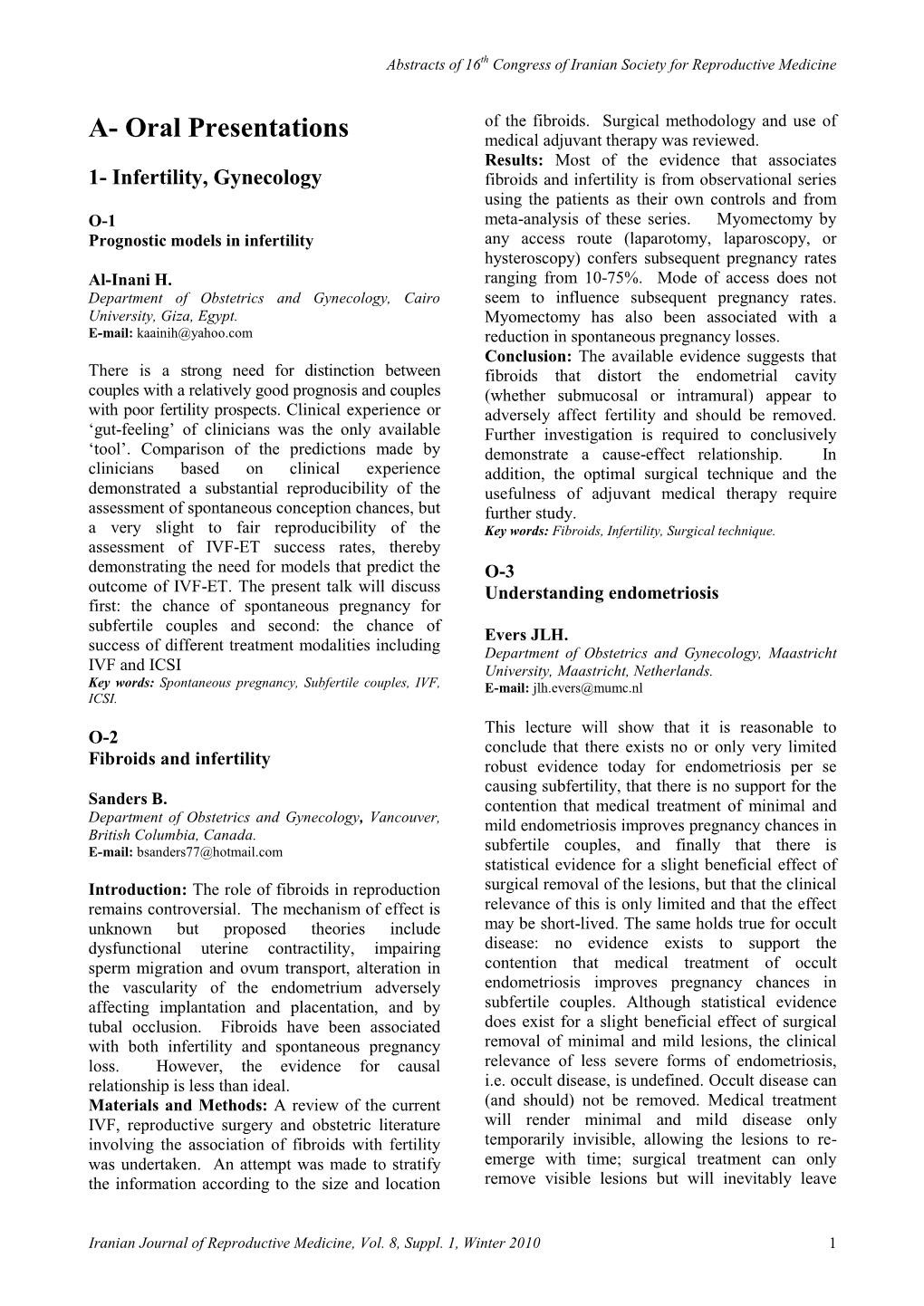 A- Oral Presentations Medical Adjuvant Therapy Was Reviewed