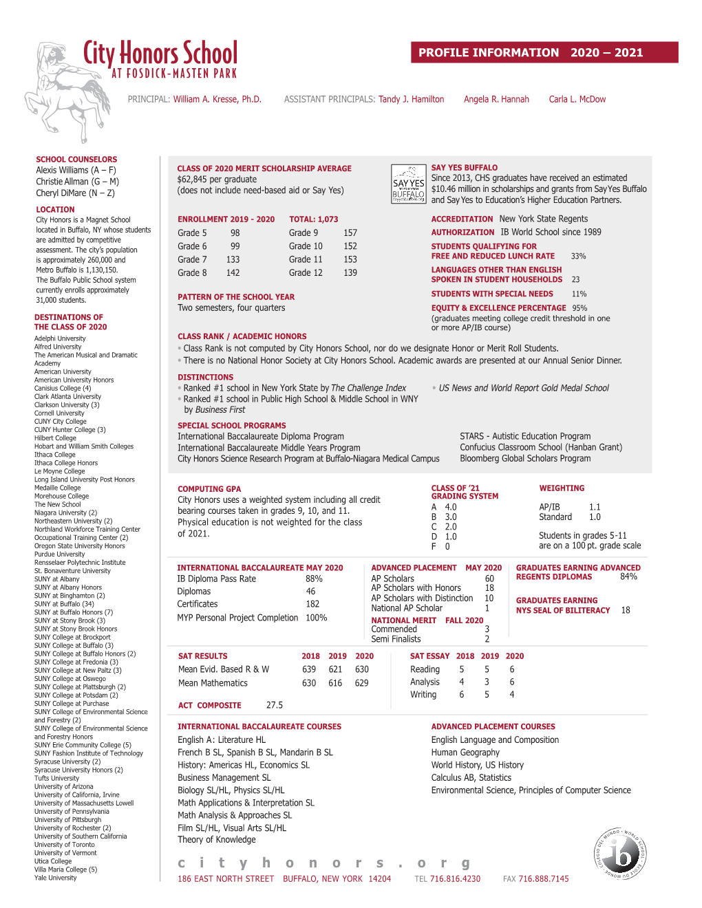 School PROFILE INFORMATION 2020 – 2021 at FOSDICK-MASTEN PARK