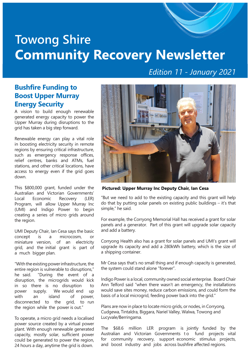 Towong Shire Community Recovery Newsletter Edition 11 - January 2021