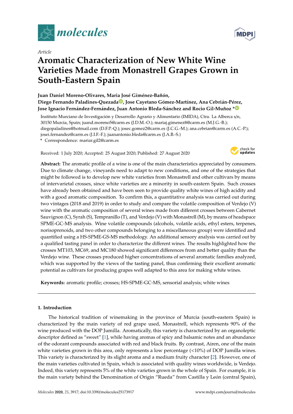 Aromatic Characterization of New White Wine Varieties Made from Monastrell Grapes Grown in South-Eastern Spain