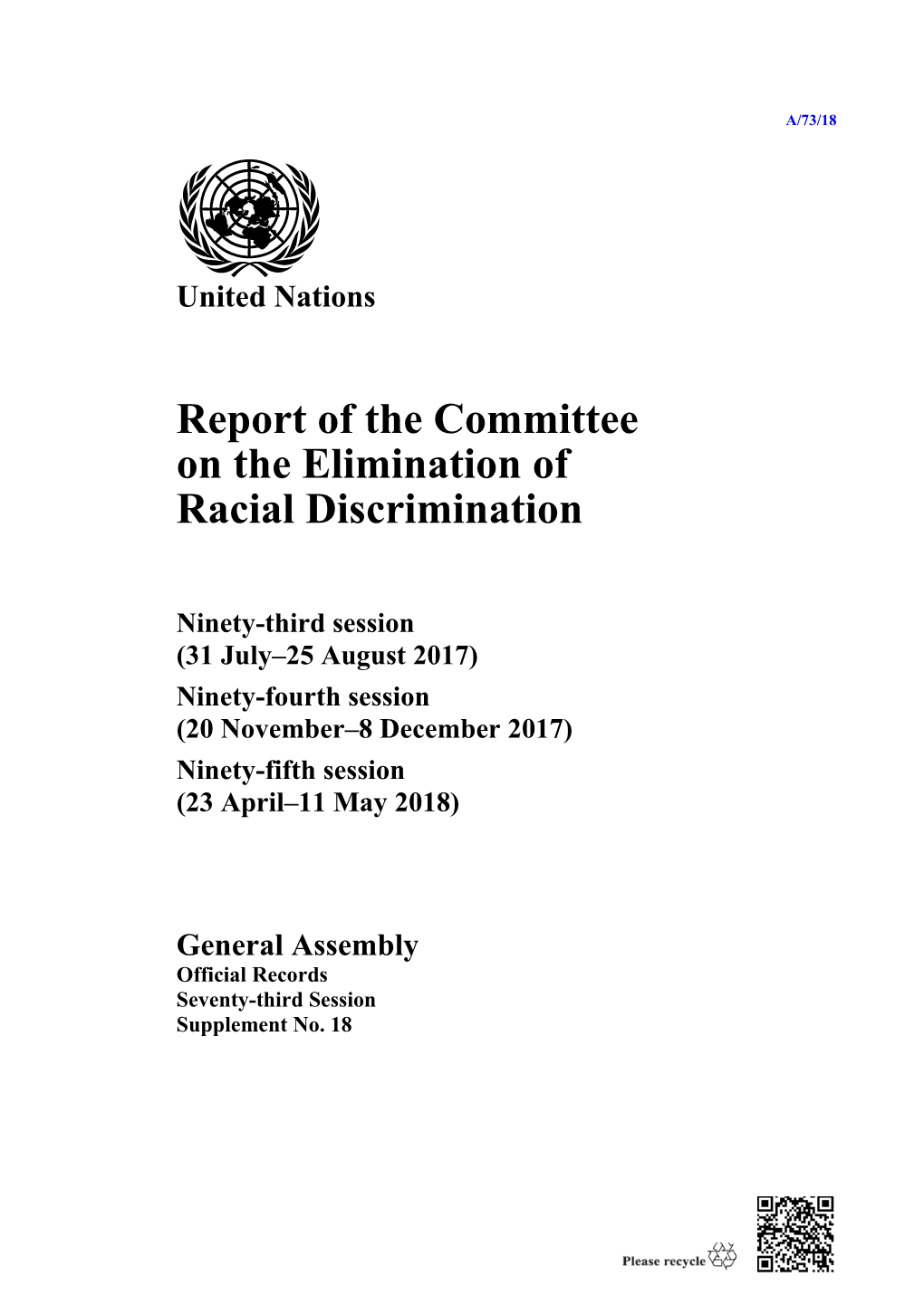 Report of the Committee on the Elimination of Racial Discrimination