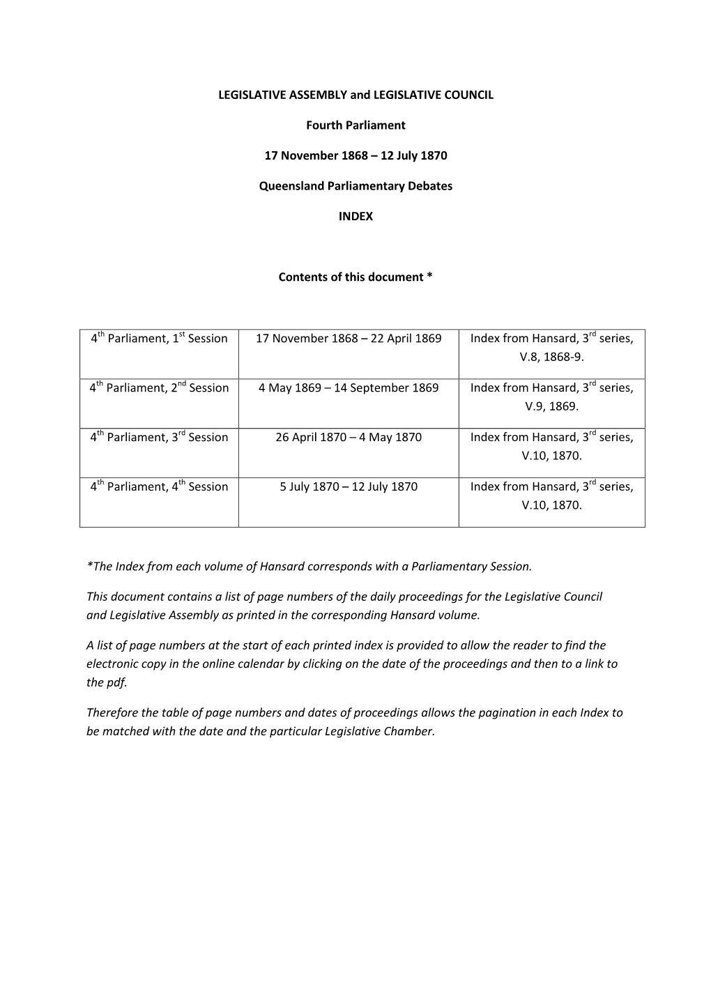 1868-1870 Index to Parliamentary Debates