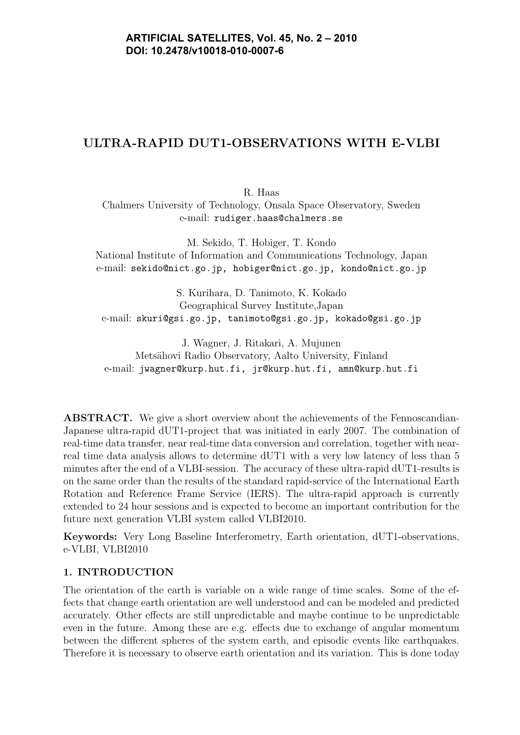 Ultra-Rapid Dut1-Observations with E-Vlbi