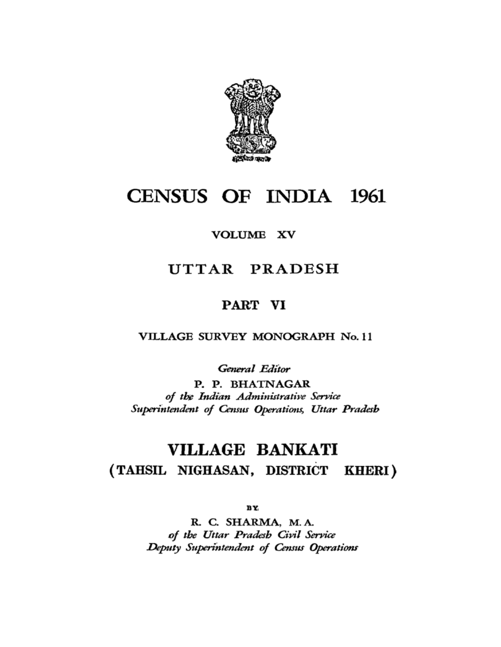 Village Survey Monograph No-II, Village Bankati, Part VI, Vol-XV