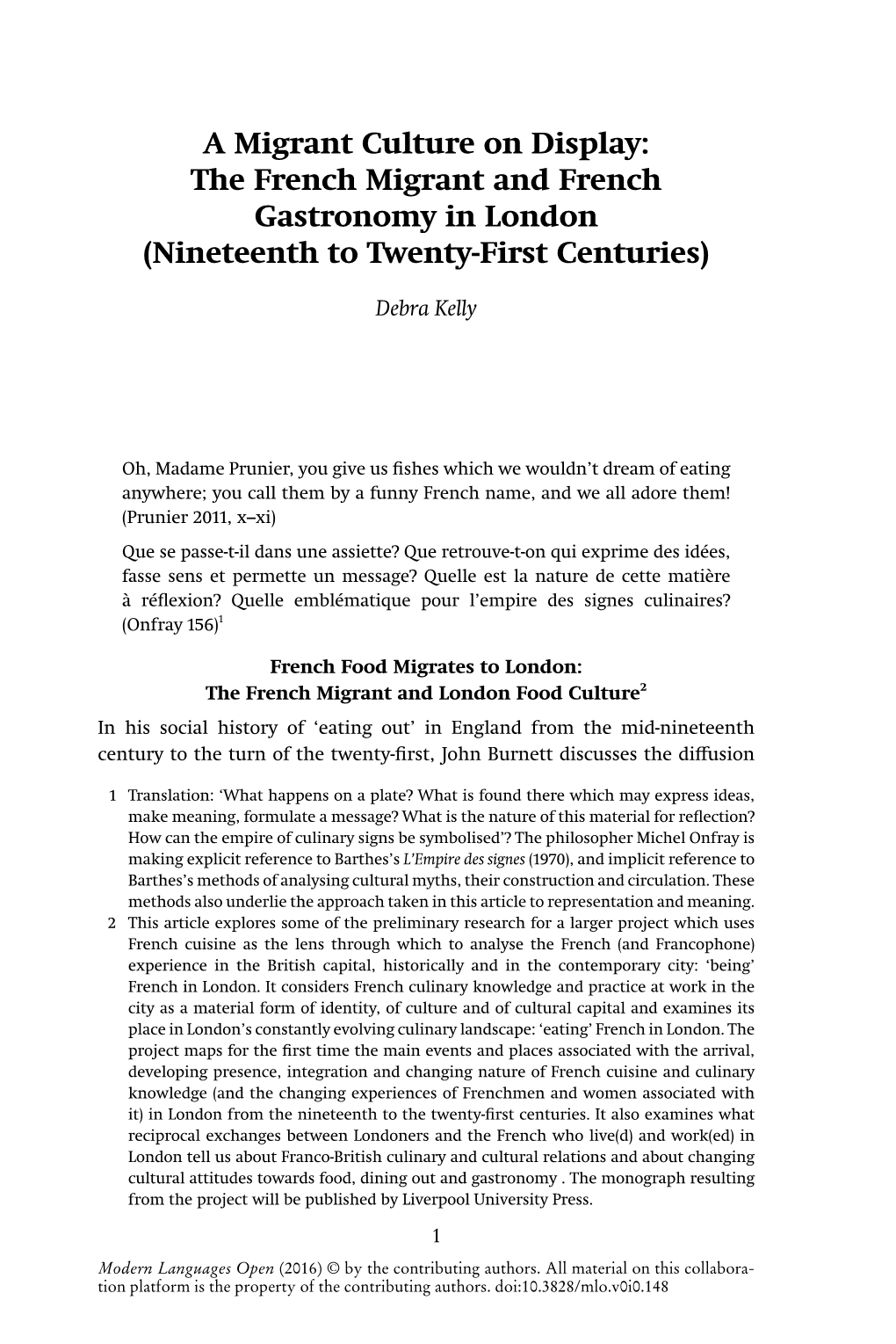 The French Migrant and French Gastronomy in London (Nineteenth to Twenty-First Centuries)