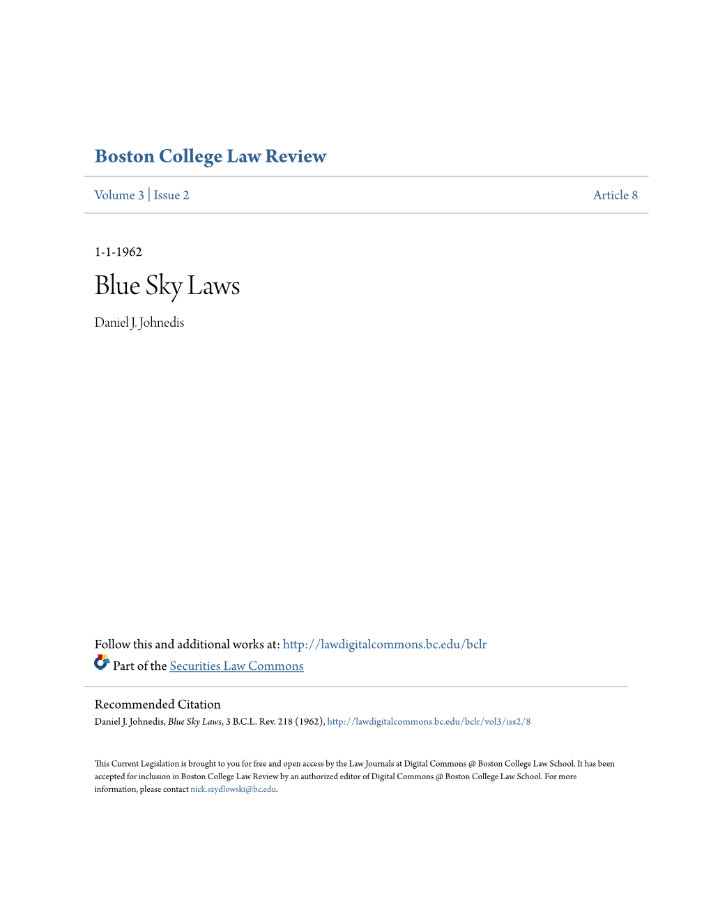 Blue Sky Laws Daniel J