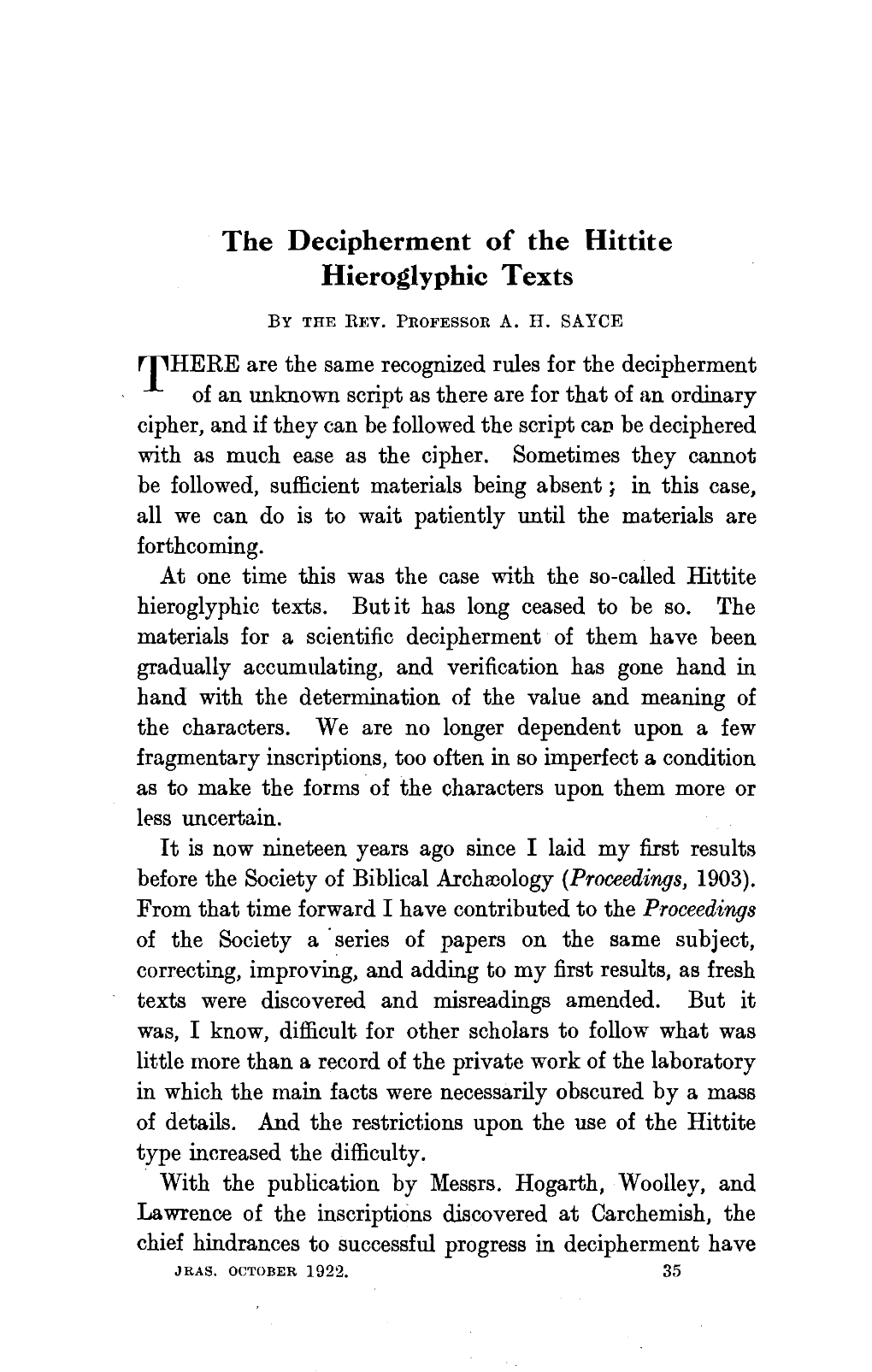 The Decipherment of the Hittite Hieroglyphic Texts