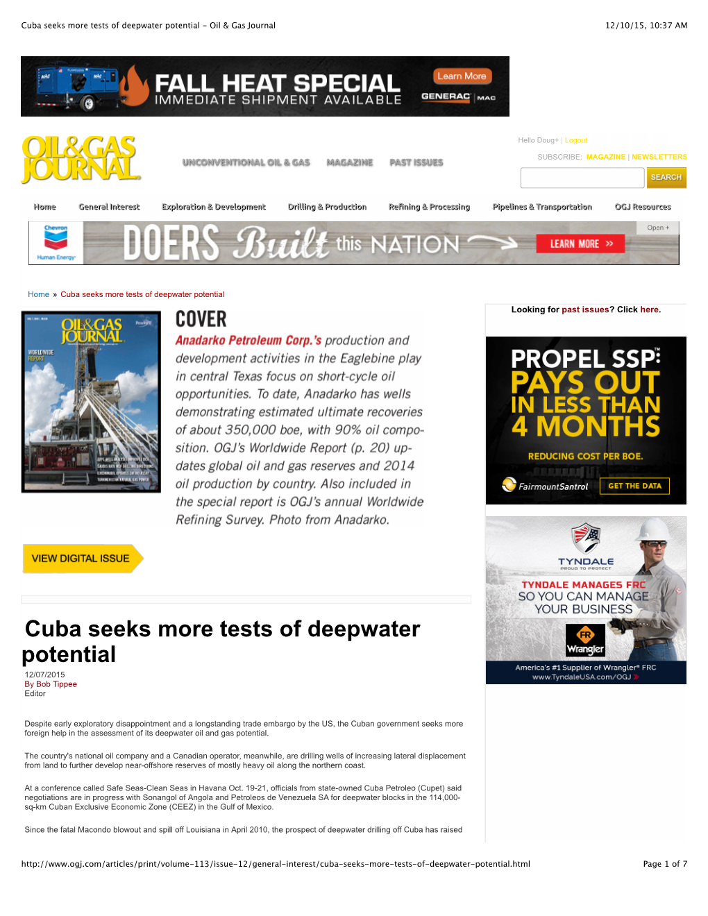 Cuba Seeks More Tests of Deepwater Potential - Oil & Gas Journal 12/10/15, 10:37 AM