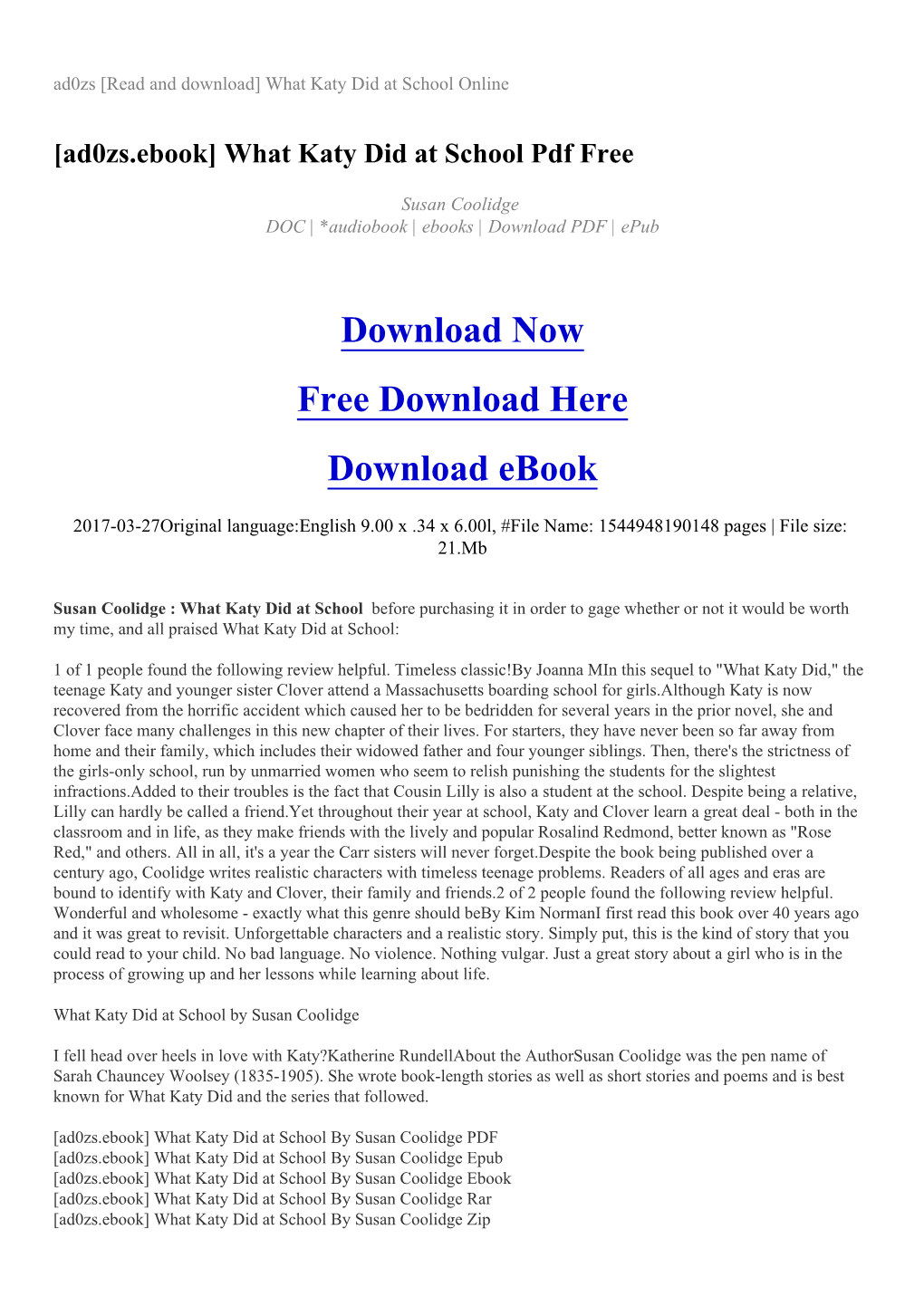 Ad0zs [Read and Download] What Katy Did at School Online