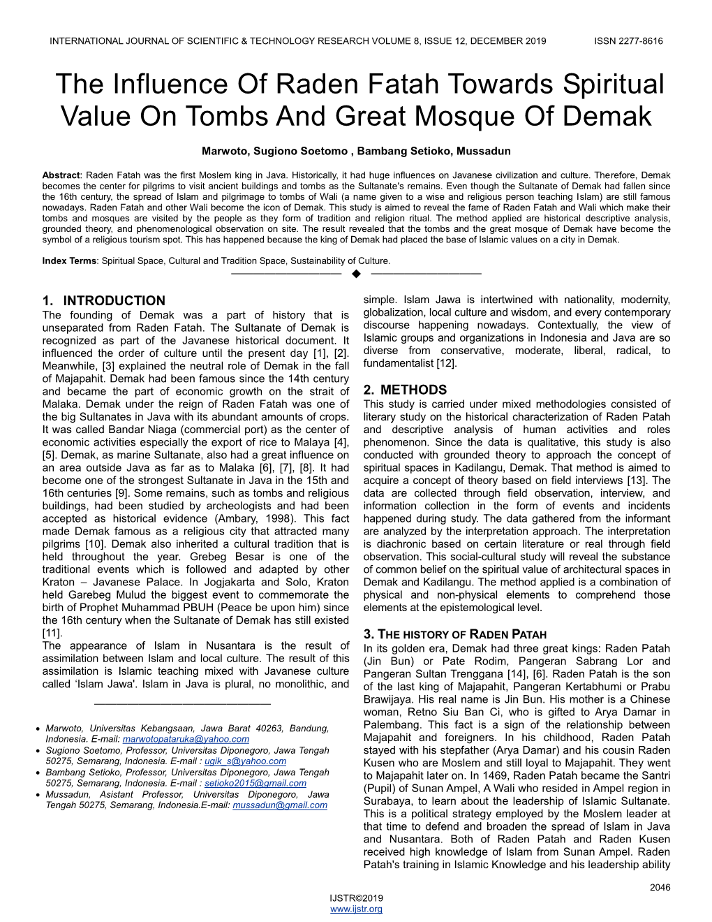 The Influence of Raden Fatah Towards Spiritual Value on Tombs and Great Mosque of Demak