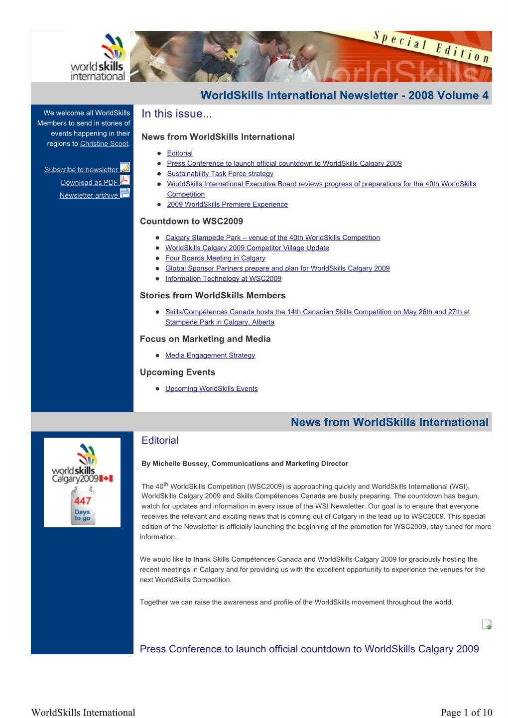 Worldskills International Newsletter - 2008 Volume 4 We Welcome All Worldskills in This Issue