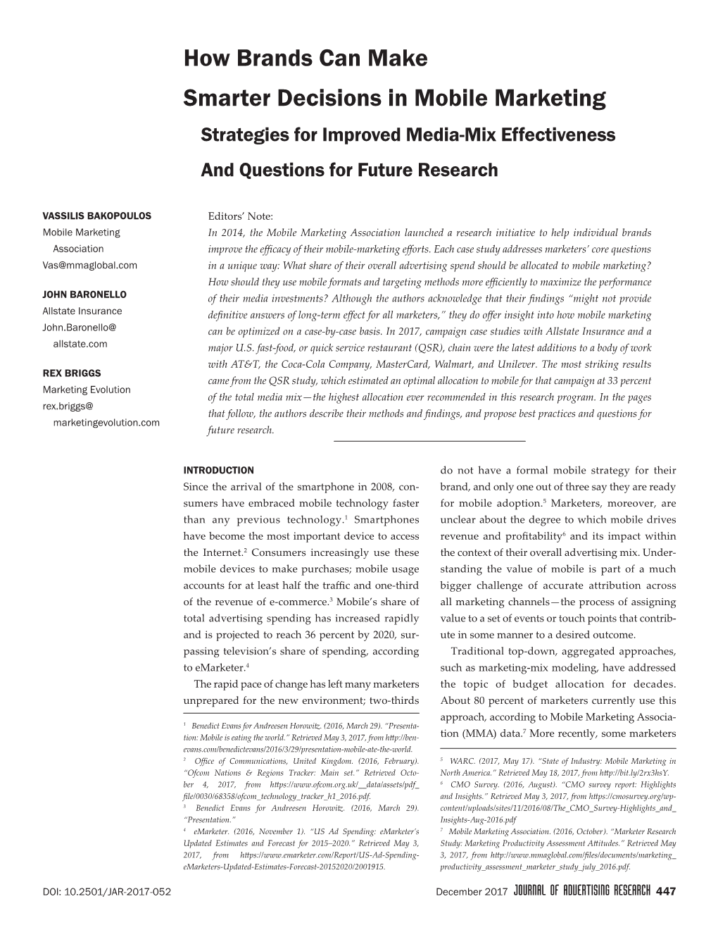 How Brands Can Make Smarter Decisions in Mobile Marketing Strategies for Improved Media-Mix Effectiveness and Questions for Future Research