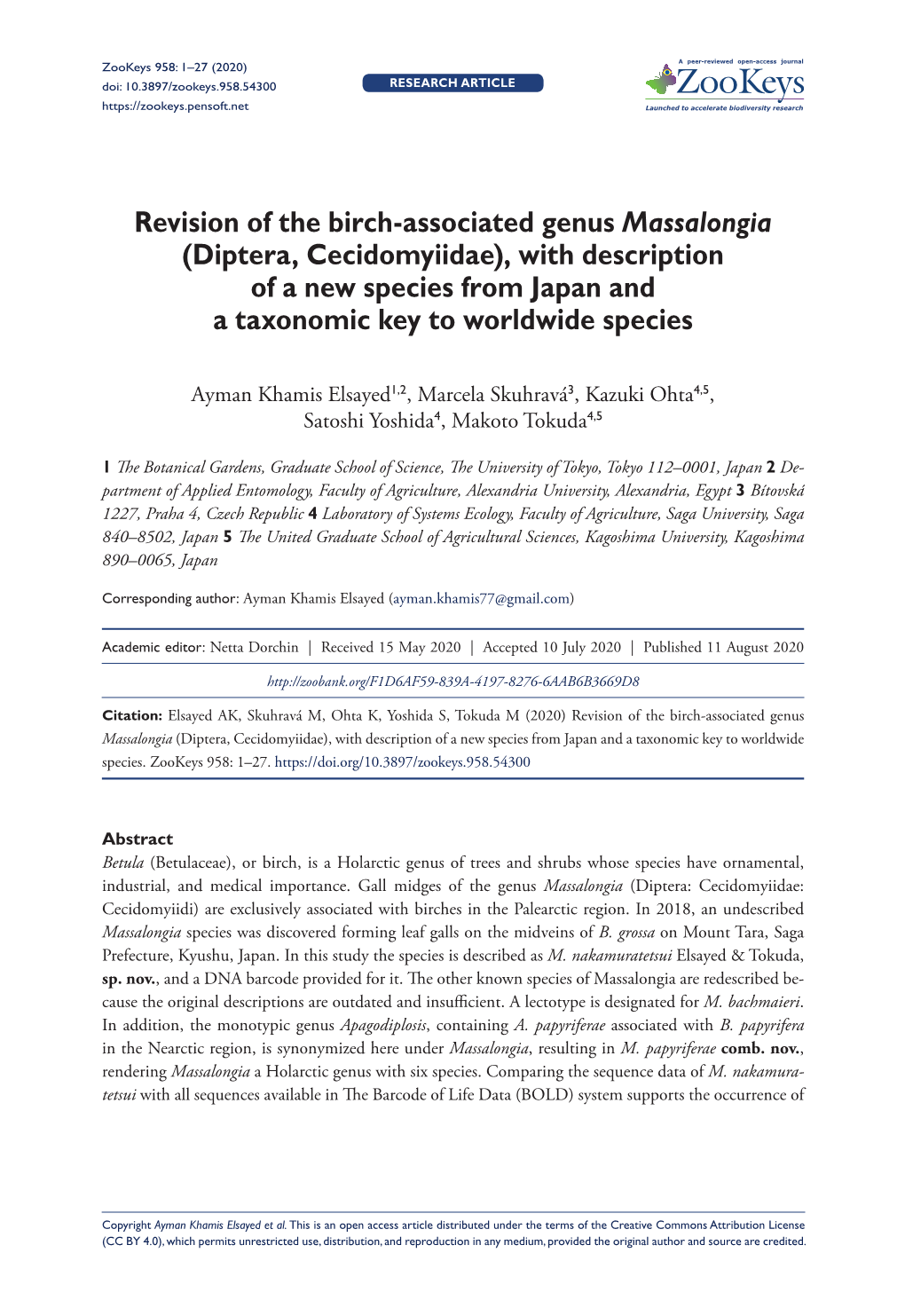 Diptera, Cecidomyiidae), with Description of a New Species from Japan and a Taxonomic Key to Worldwide Species