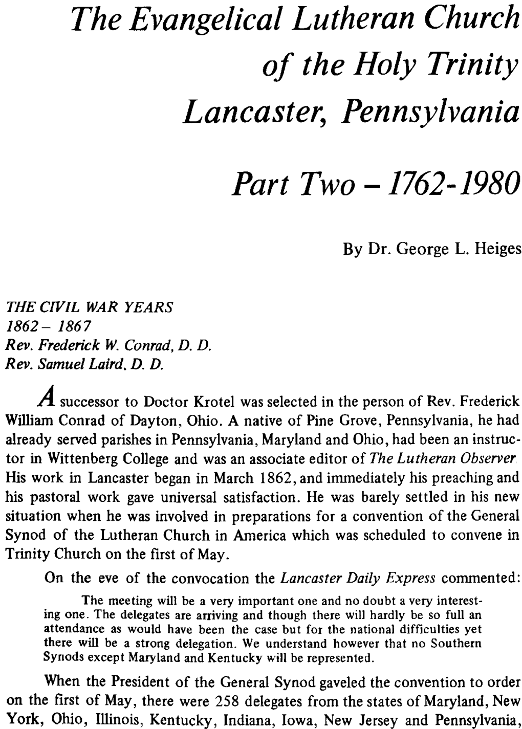 The Evangelical Lutheran Church of the Holy Trinity Lancaster, Pennsylvania