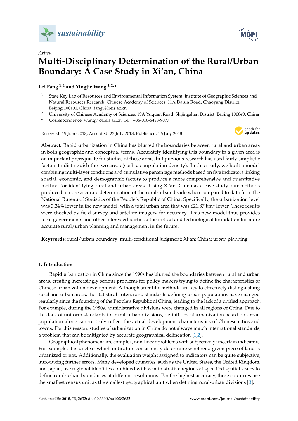 Multi-Disciplinary Determination of the Rural/Urban Boundary: a Case Study in Xi’An, China