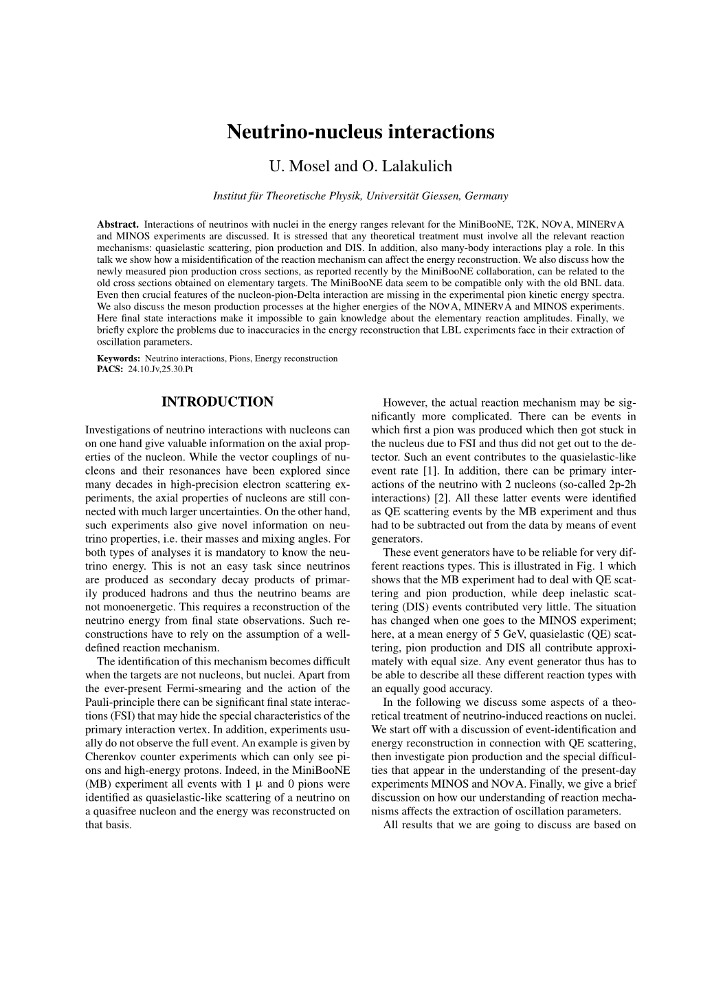 Neutrino-Nucleus Interactions U