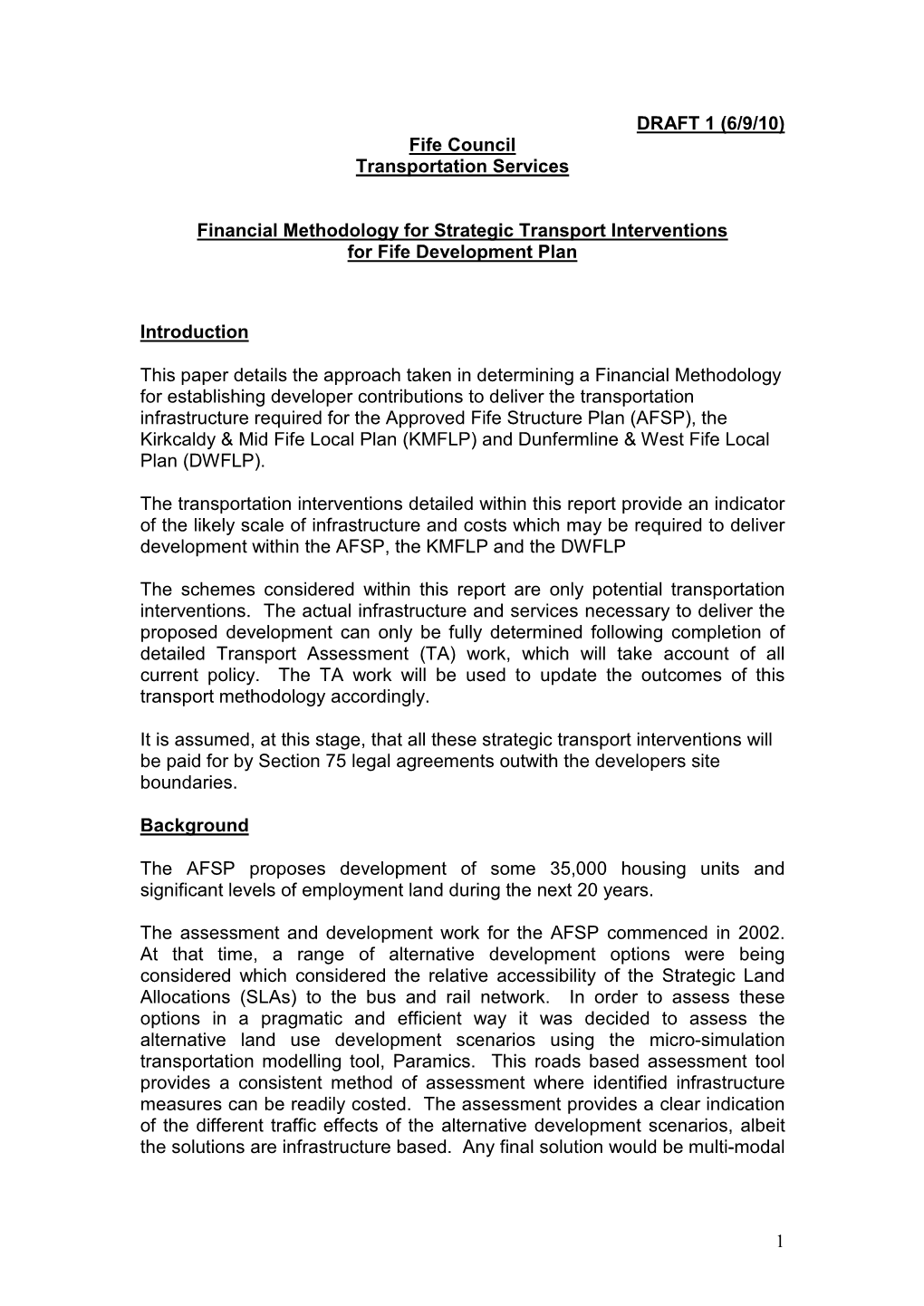 Fife Council Transportation Services Financial Methodology for Strategic