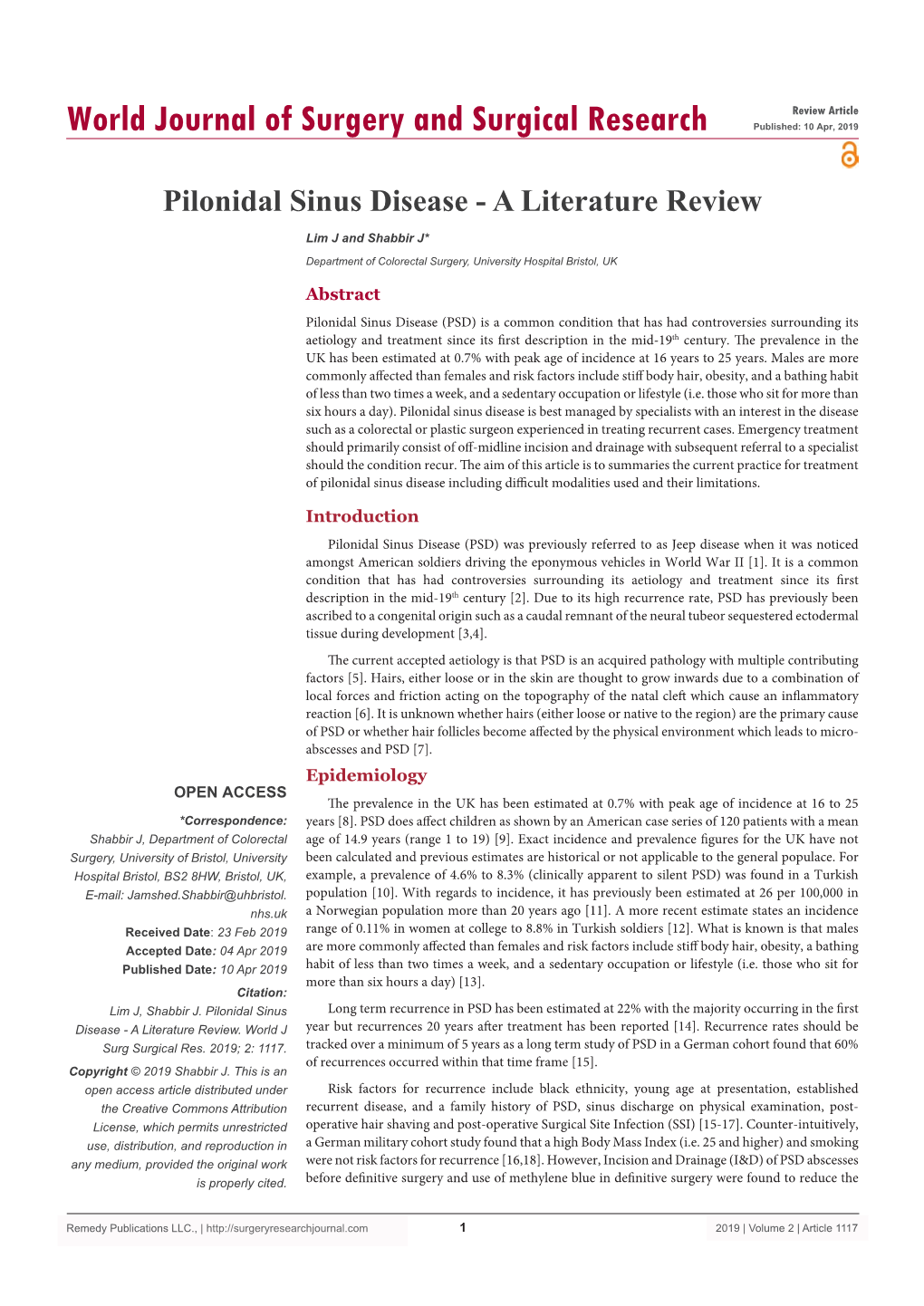 Pilonidal Sinus Disease - a Literature Review