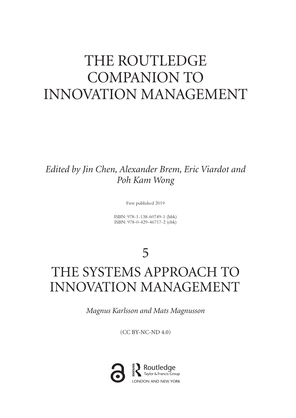 The Routledge Companion to Innovation Management