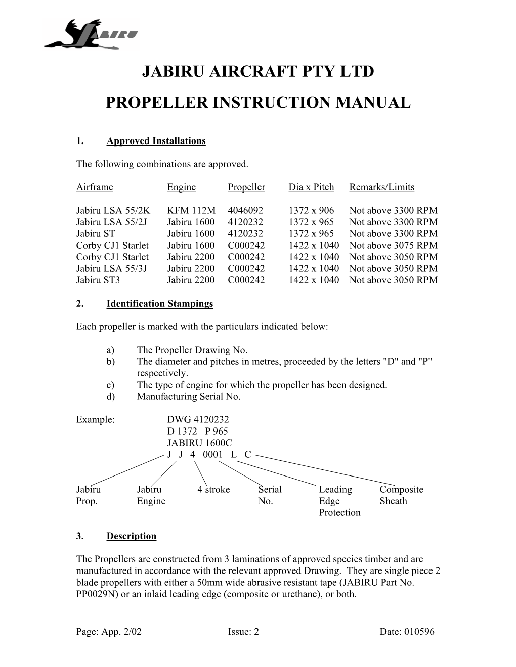 Jabiru Aircraft Pty Ltd Propeller Instruction Manual