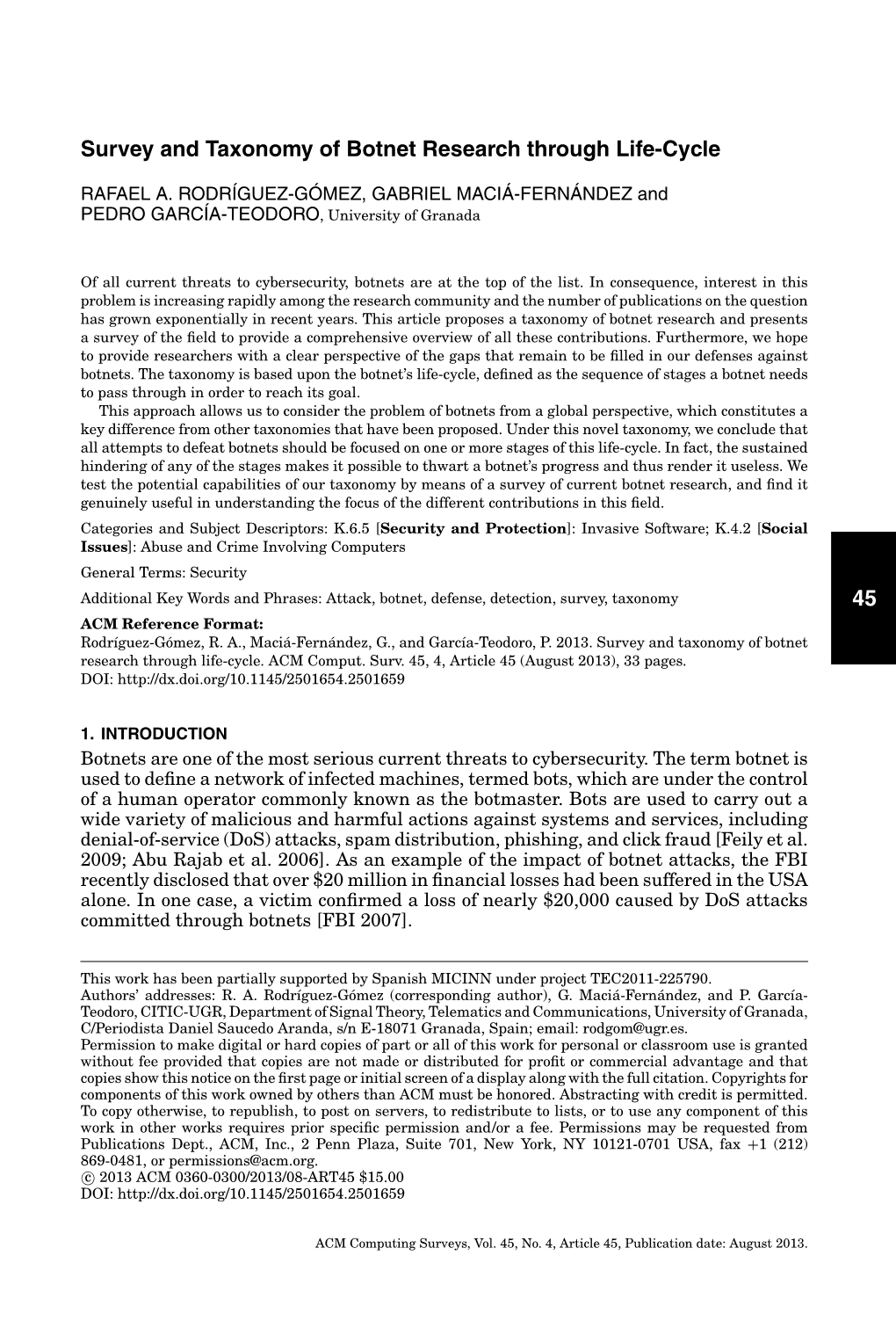 Survey and Taxonomy of Botnet Research Through Life-Cycle