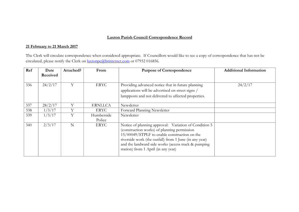 Laxton Parish Council Correspondence Record 21