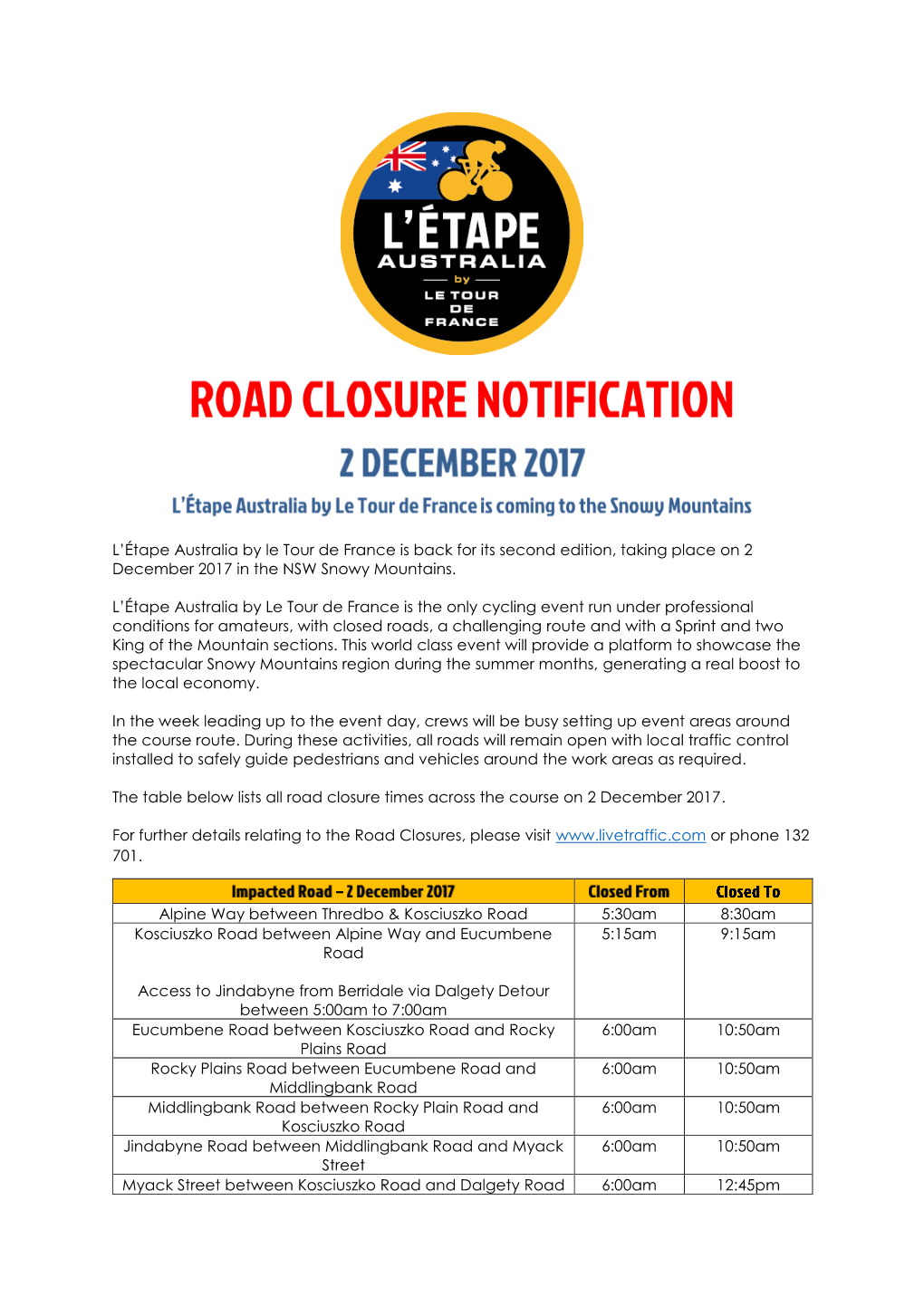 L'etape-ROAD CLOSURE NOTIFICATION