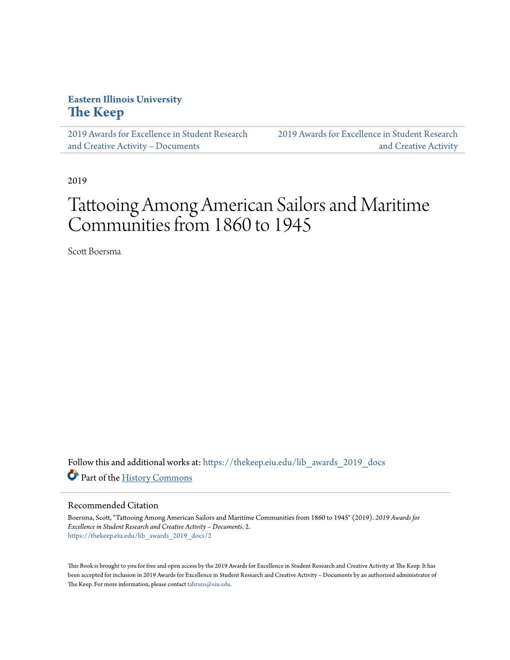 Tattooing Among American Sailors and Maritime Communities from 1860 to 1945 Scott Boersma