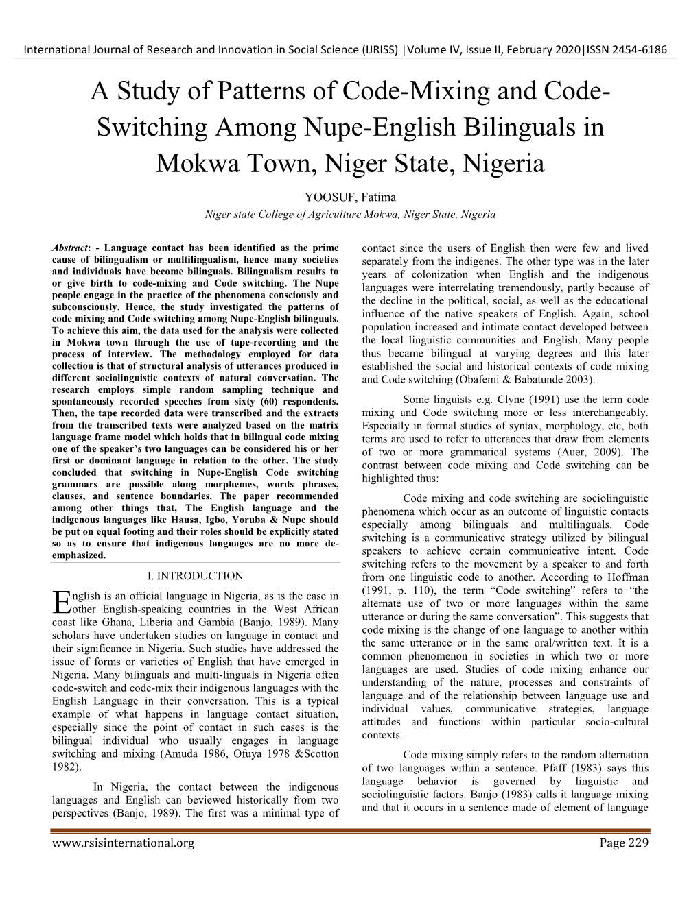 A Study of Patterns of Code-Mixing and Code-Switching Among Nupe