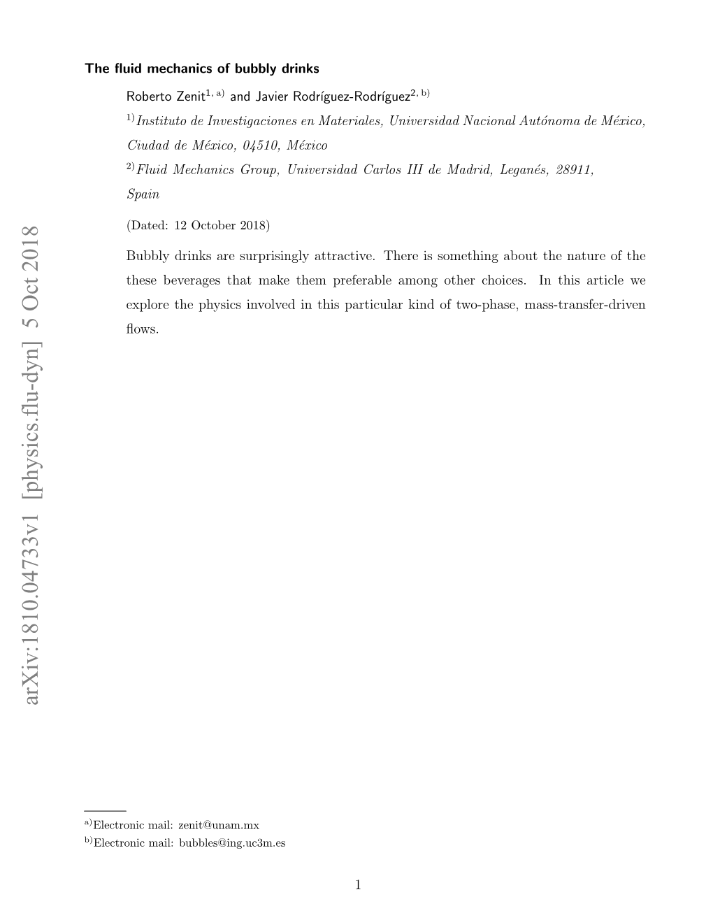 Arxiv:1810.04733V1 [Physics.Flu-Dyn] 5 Oct 2018