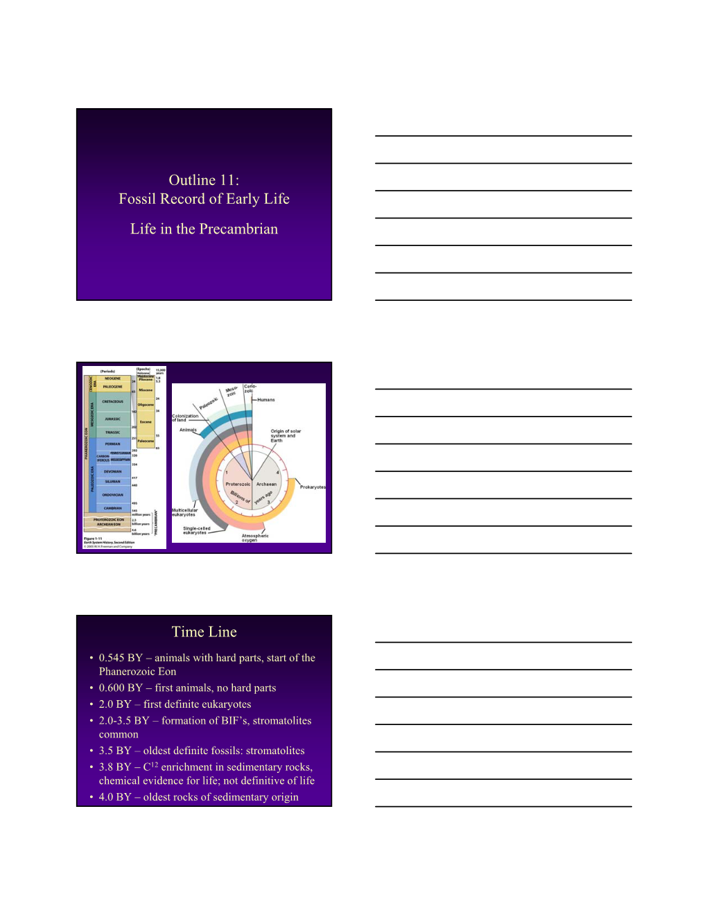 Outline 11: Fossil Record of Early Life Life in the Precambrian Time Line