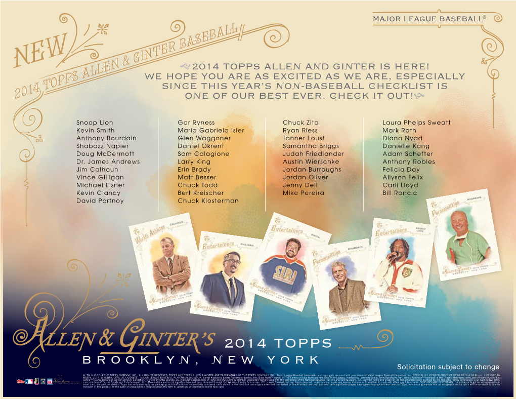 2014 Allen Ginter Baseball Non-Baseball CHECKLIST