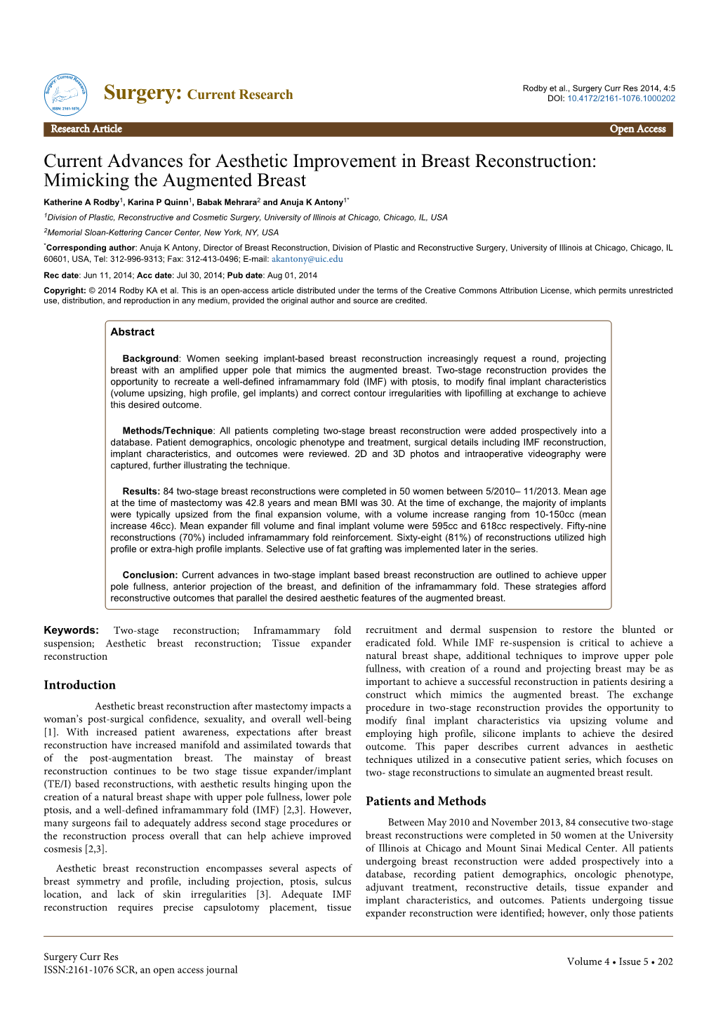 Current Advances for Aesthetic Improvement in Breast