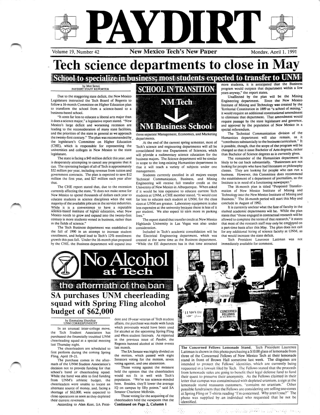 PAYDIRT Volume 19, Number 42 New Mexico Tech's New Paper Mondav