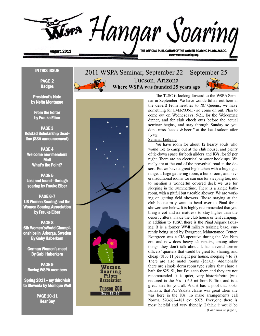 August, 2011 the OFFICIAL PUBLICATION of the WOMEN SOARING PILOTS ASSOC