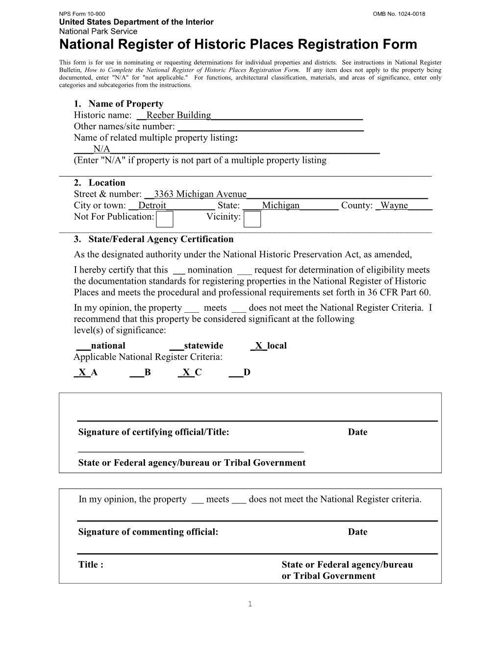 National Register of Historic Places Registration Form