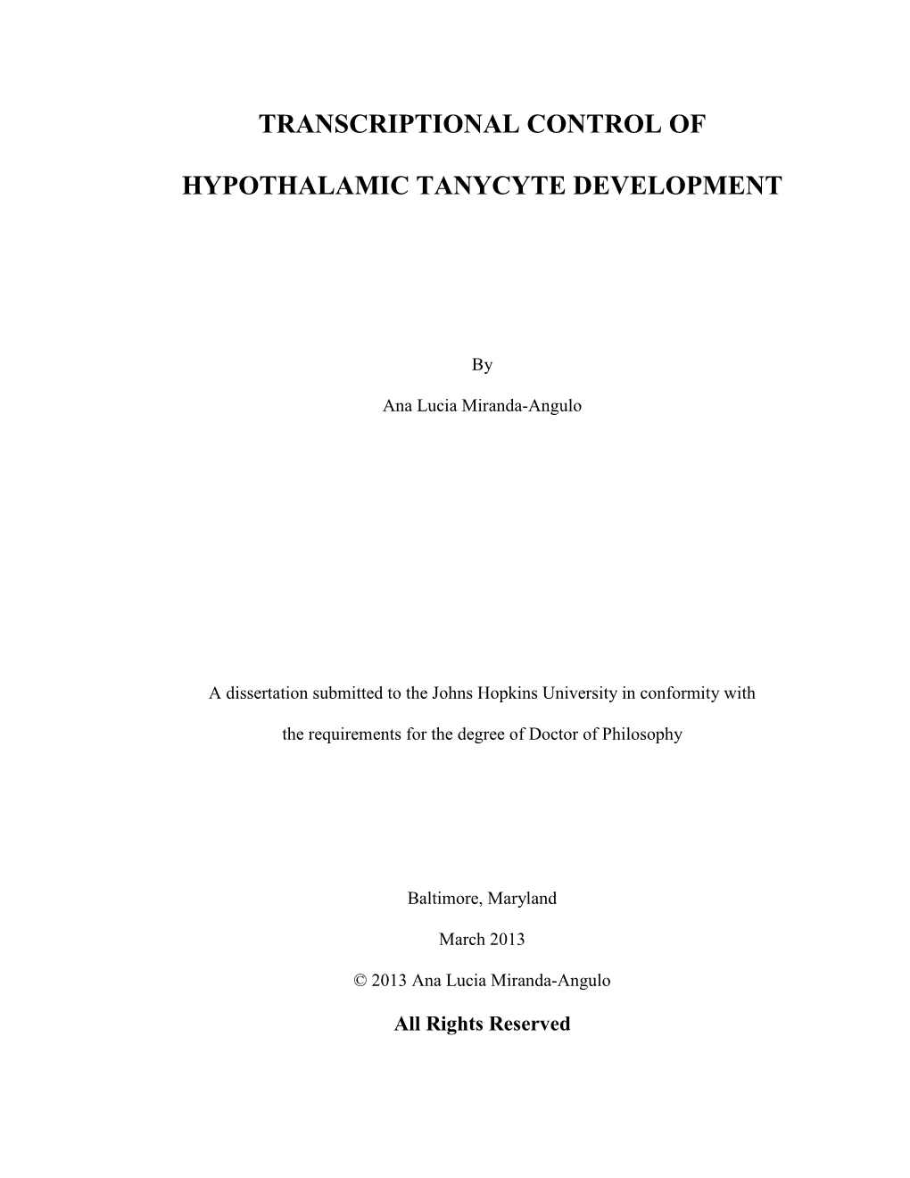 Transcriptional Control of Hypothalamic Tanycyte