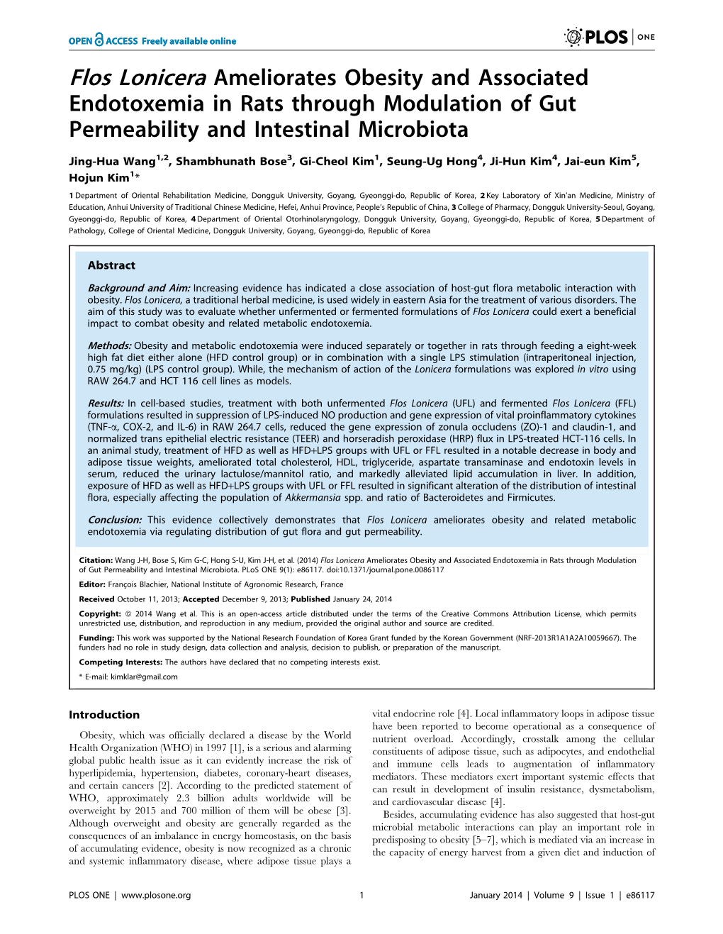 Flos Lonicera Ameliorates Obesity and Associated Endotoxemia in Rats Through Modulation of Gut Permeability and Intestinal Microbiota