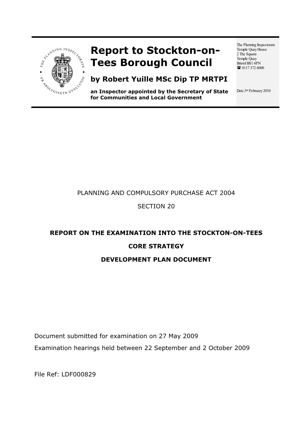 Report on the Examination Into the Stockton-On-Tees Core Strategy