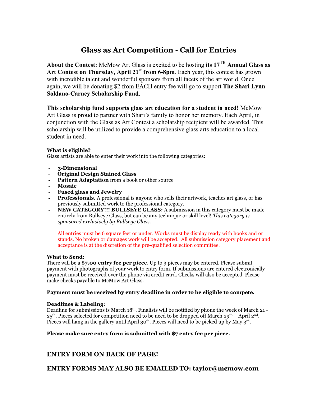 Glass As Art Competition - Call for Entries