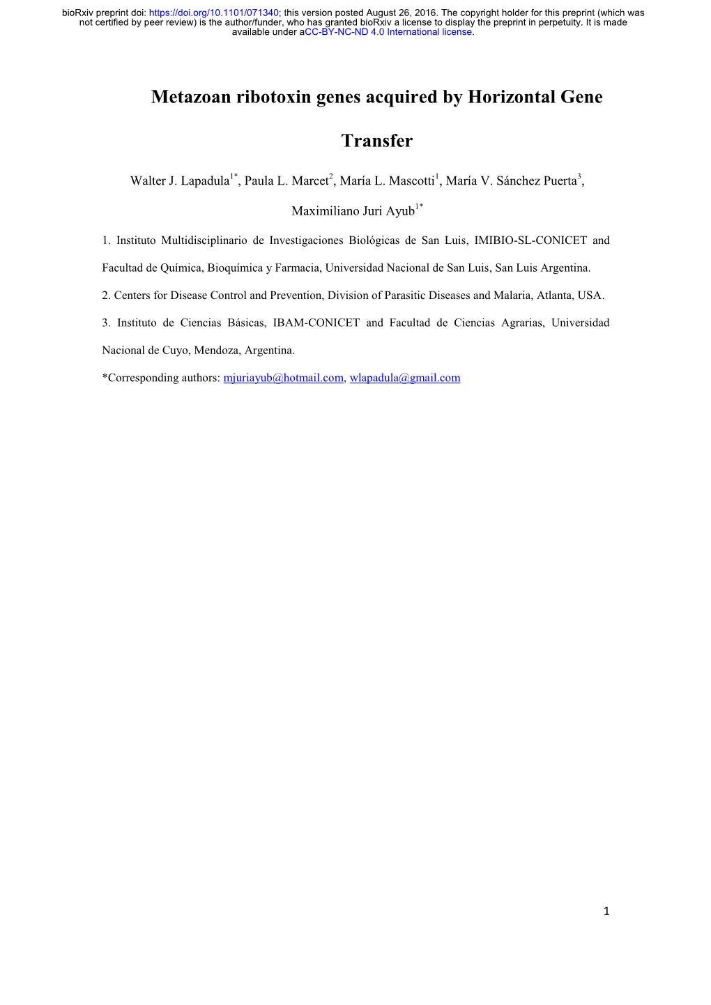 Metazoan Ribotoxin Genes Acquired by Horizontal Gene Transfer