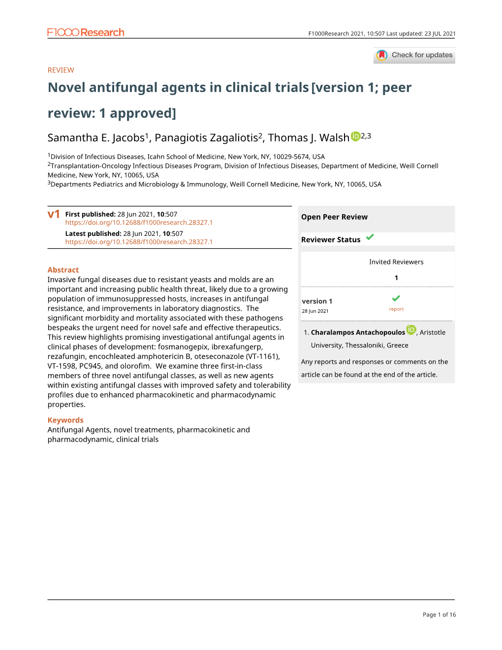 Novel Antifungal Agents in Clinical Trials[Version 1; Peer Review: Awaiting Peer Review]