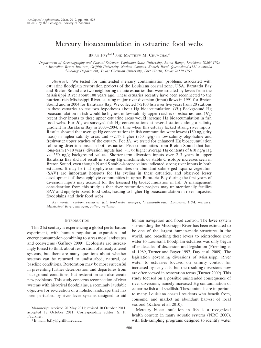 Mercury Bioaccumulation in Estuarine Food Webs