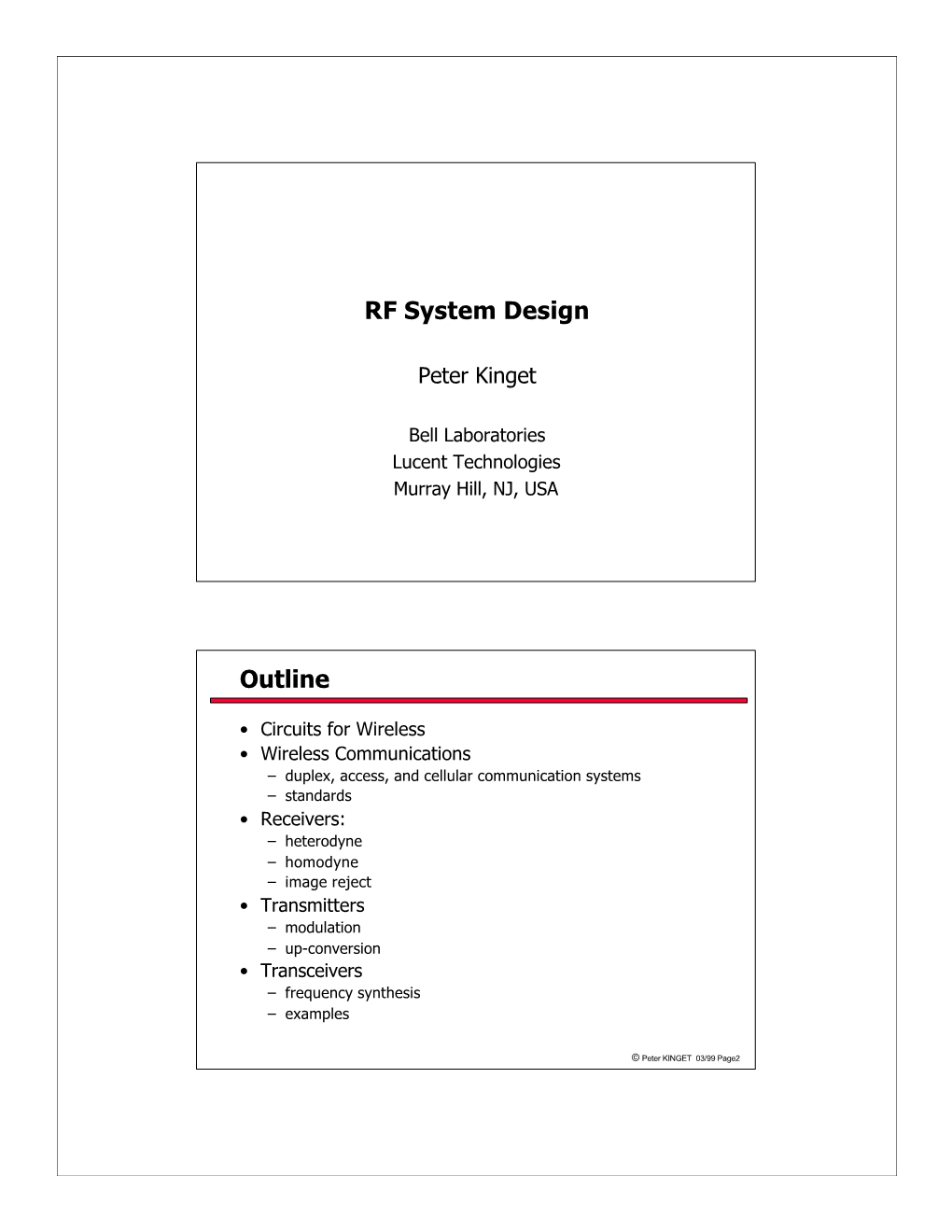 RF System Design Outline